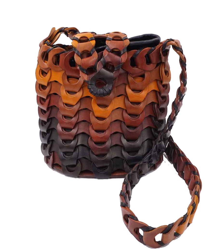 Borsa artigianale in Vera Pelle Mod. Intreccio multicolor